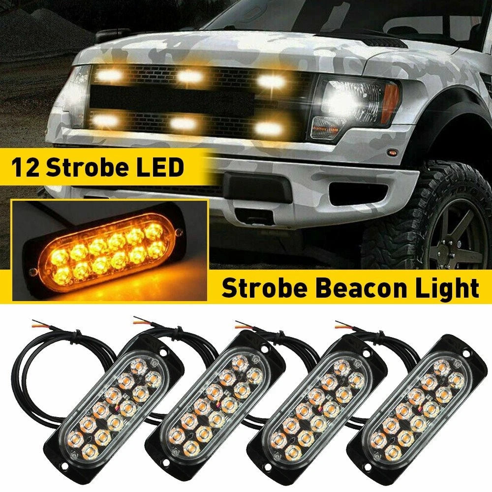 4X Amber LED Strobe Light Bar Hazard Beacon for Truck (EXV)
