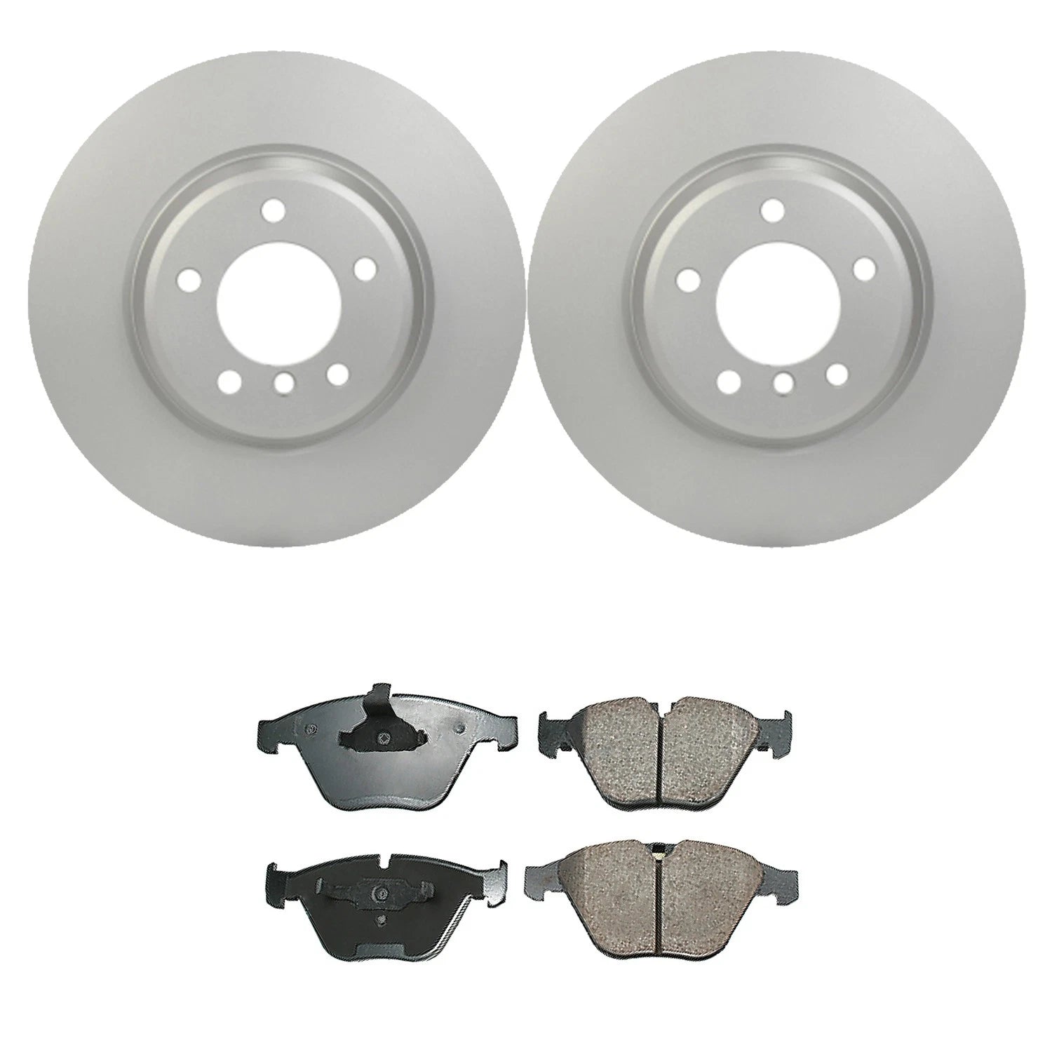 Set of 4 Hella Front Rotors & Akebono EURO Ceramic Brake Pads for BMW E90 335d, E84 X1