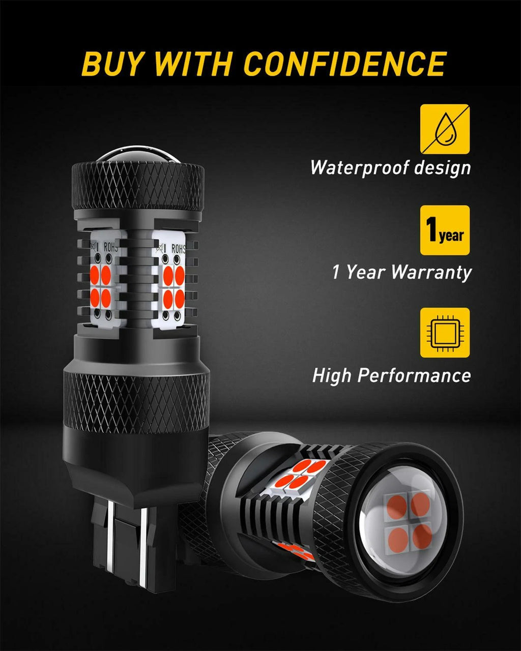 2X Red LED Turn Signal Bulbs for AUXITO (7443 7444)