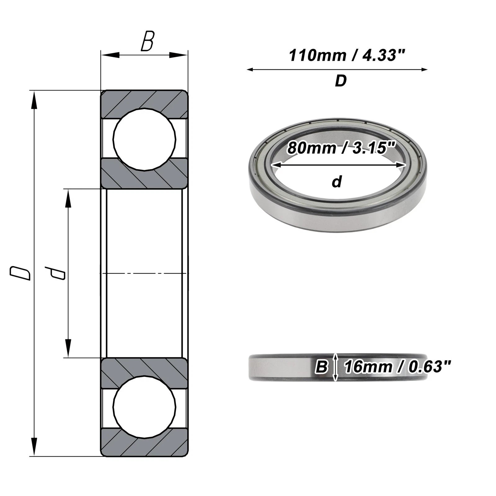 Deep Groove Ball Bearing P4 for Scooter Skateboard Wheel (80x110x16mm)