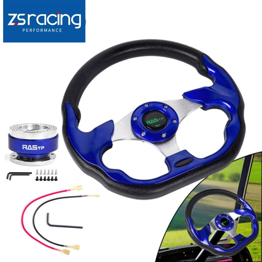 12.5" Blue D Shape Racing Steering Wheel with Quick Release Adapter Kit