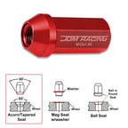 Set of 20 M12X1.5 Red JDM Closed End Aluminum Hex Wheel Lug Nuts + Extension 25mmx50mm