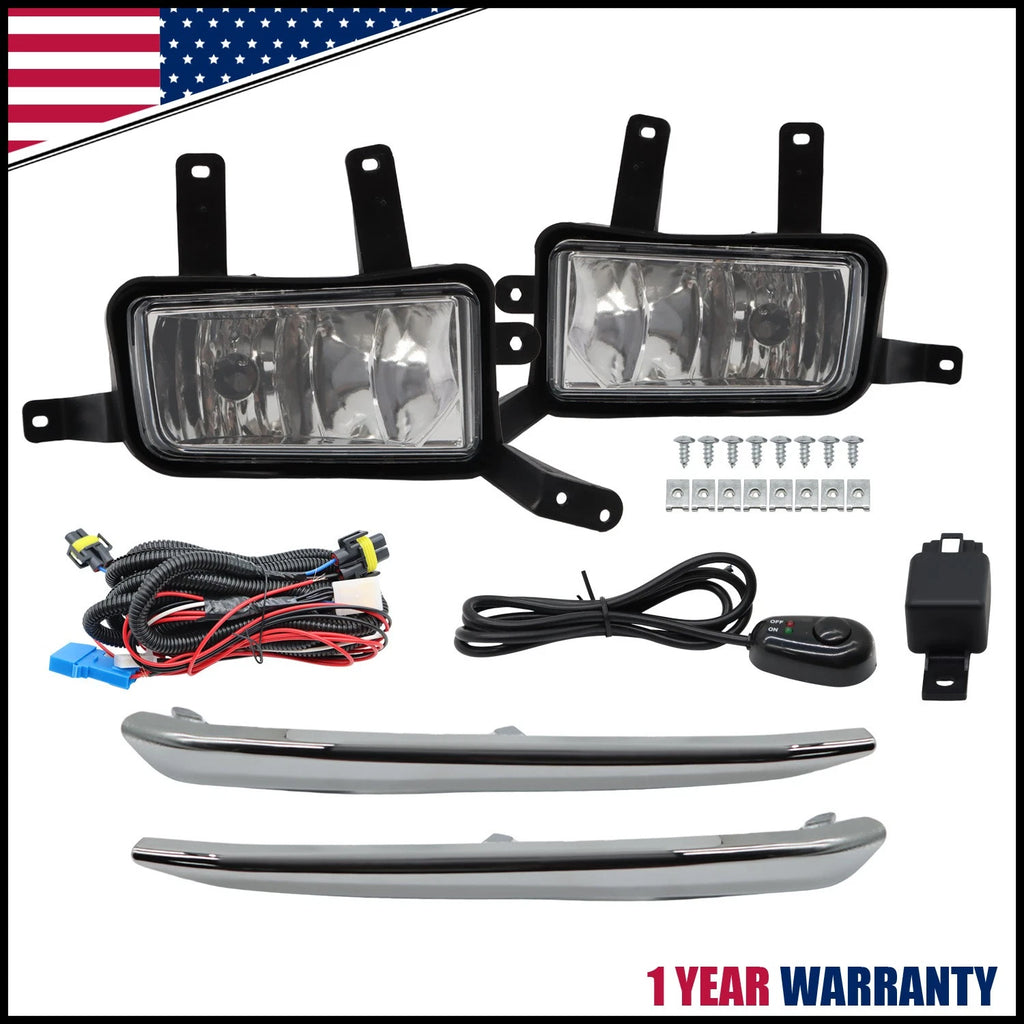 Fog Lights Lamps Set of 2 w/Chrome Trim+Switch+Bulbs for Chevy Suburban/Tahoe (2015–2020)