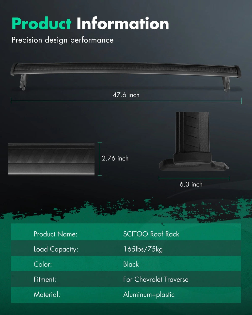 Cross Bar Set for Chevrolet Traverse (2018–2021) Aluminum Roof Rack