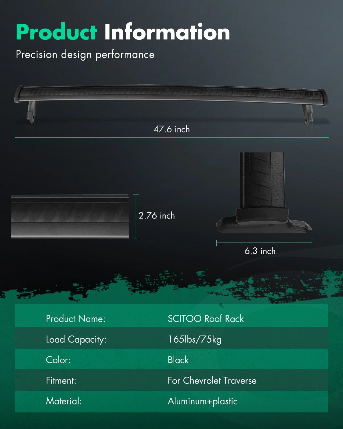 Cross Bar Set for Chevrolet Traverse (2018–2021) Aluminum Roof Rack
