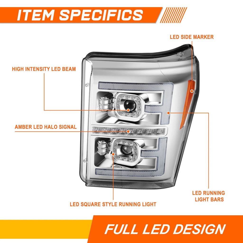 LED Sequential DRL Projector Headlights for Ford F250-F550 SD (2011–2016)
