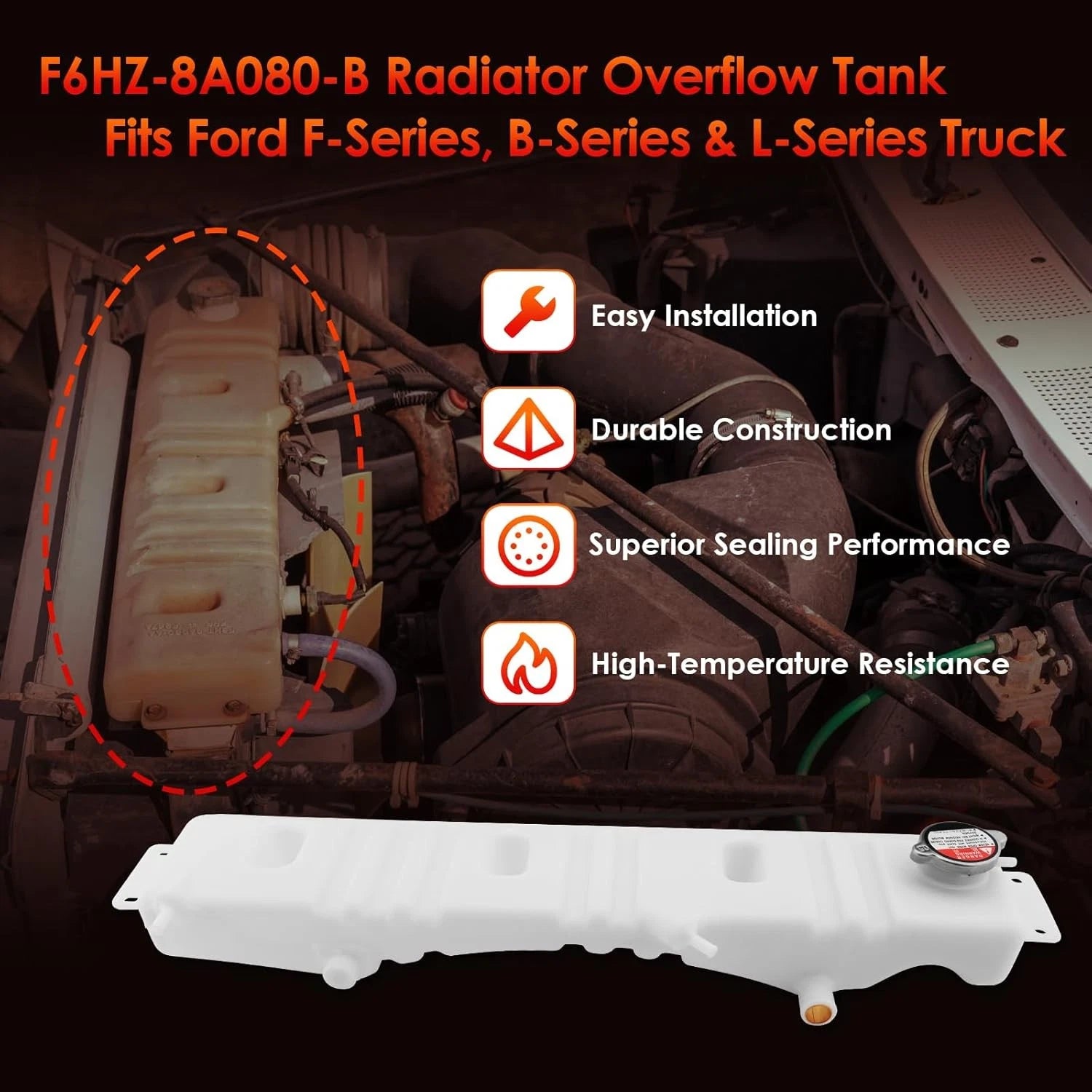 Engine Radiator Coolant Reservoir for Ford F600 F700 F800 B600 (1980–1999)