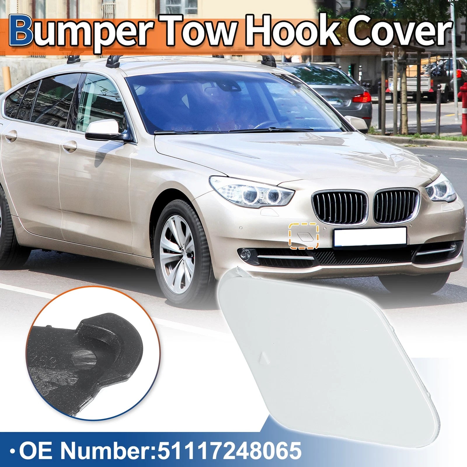 Front Right Tow Hook Cover for BMW 535i 550i GT (2010–2017) No. 51117248065 White