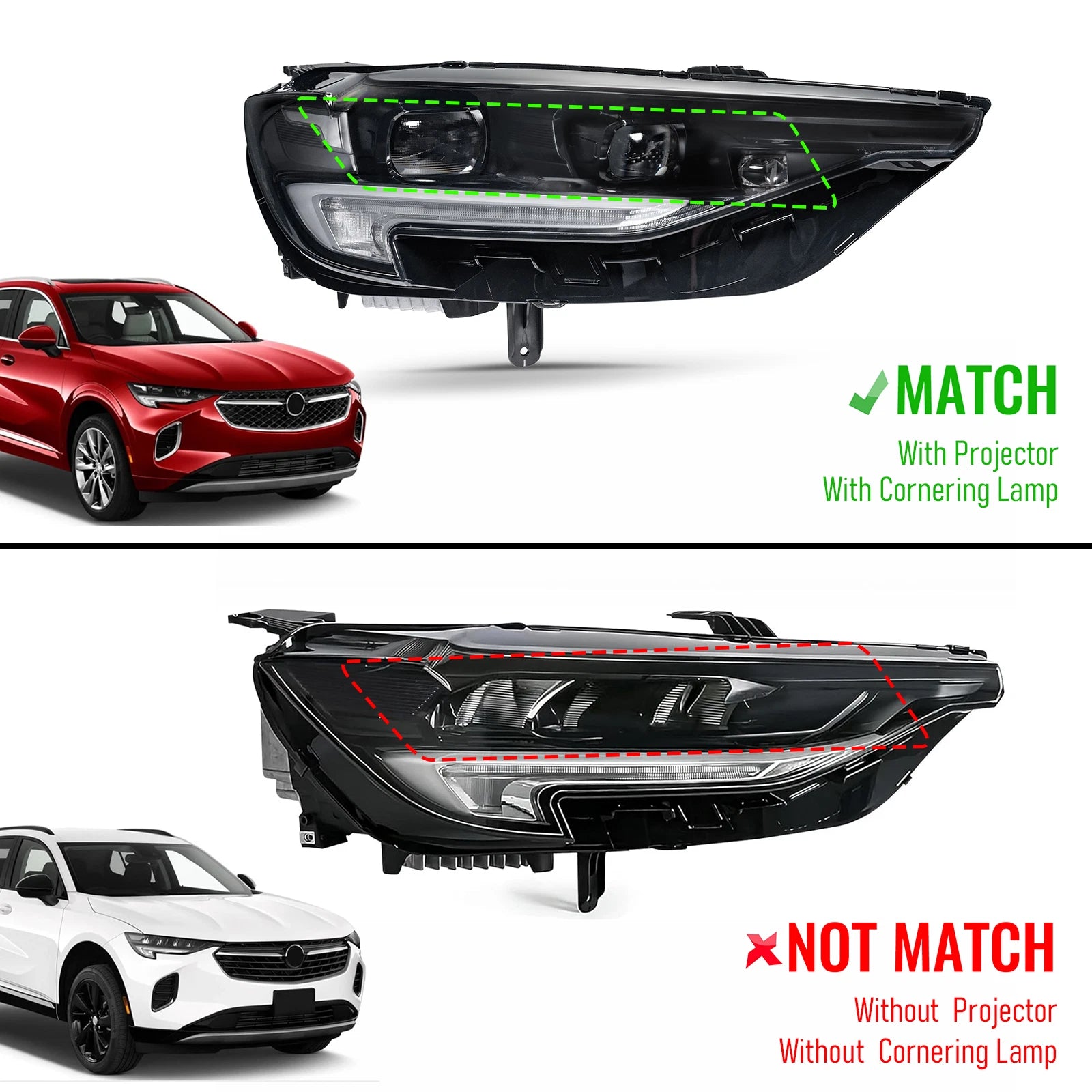 Full LED Headlight w/Cornering Lamp Projector Right for Buick Envision (2021–2023)