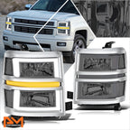 Square LED DRL Sequential Turn Headlights for Silverado 1500 (2014–2015)