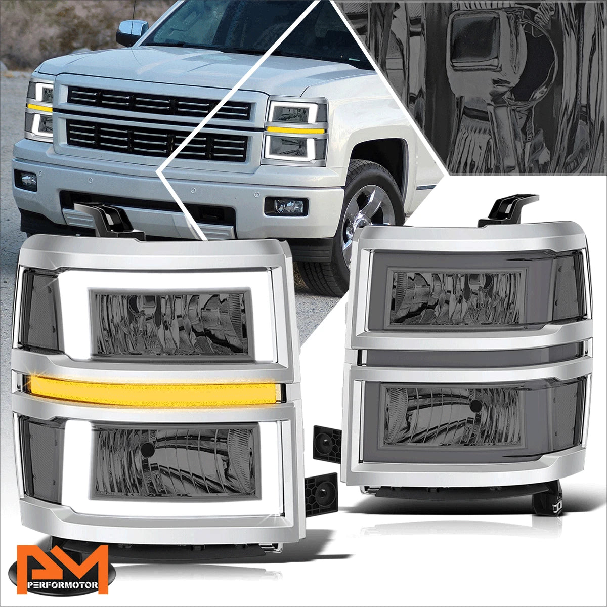 Square LED DRL Sequential Turn Headlights for Silverado 1500 (2014–2015)