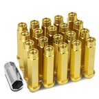 20x Open End M12x1.5 90mm Tall Gold Aluminum Lug Nuts + Adapter