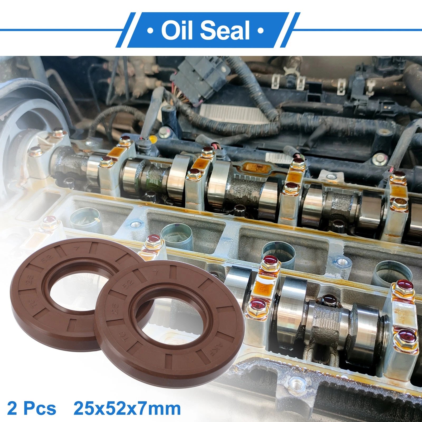 Set of 2 Oil Seal Rotary Shaft Seal FKM Rubber 25x52x7mm