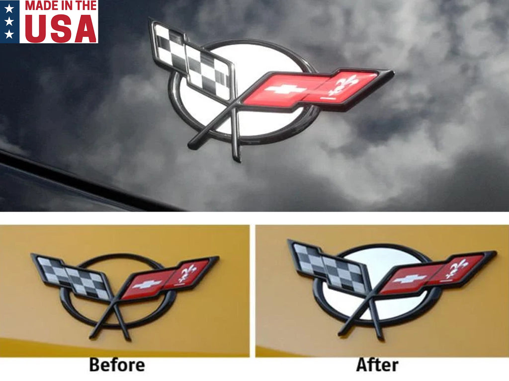 Adhesive Emblem Inserts Stainless Front Rear for 1997-2004 Chevy Corvette C5