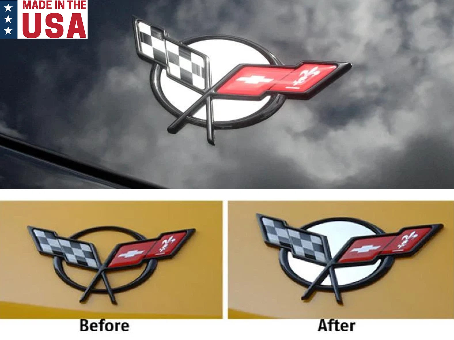 Adhesive Emblem Inserts Stainless Front Rear for 1997-2004 Chevy Corvette C5