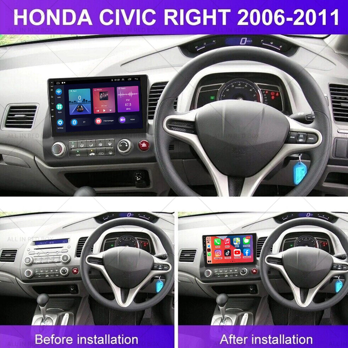 10'' CarPlay In-Dash Stereo GPS for Honda Civic (2006–2011)