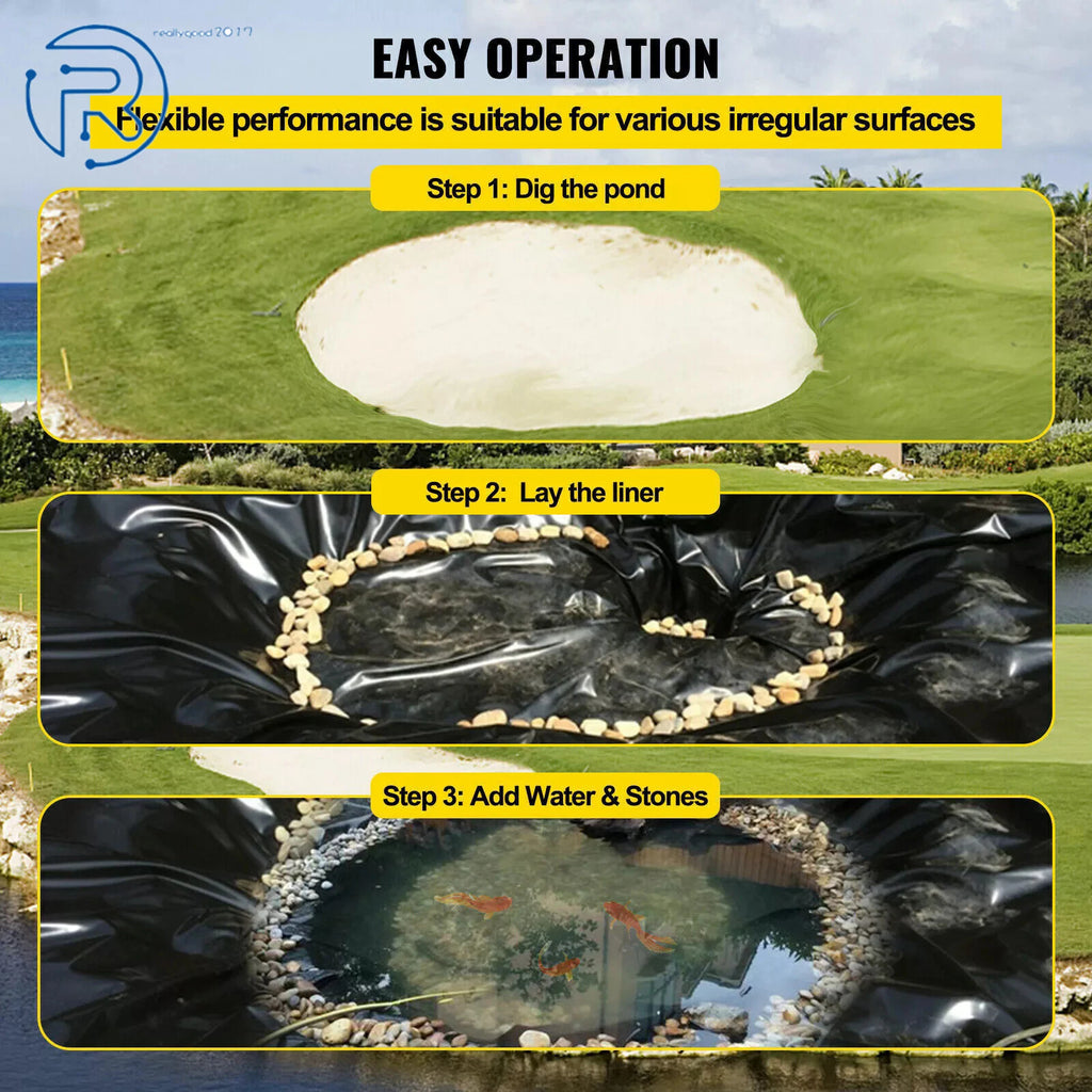 Pond Liner 10 x 13 ft 20 Mil HDPE Waterproof for Fish Pond