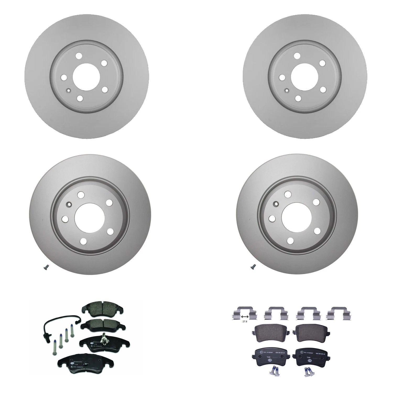 Set of 4 Hella Low-Met Disc Brake Pads for Audi A4 A5 Quattro (2010–2016)