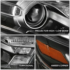 Passenger Side Headlight for Ford Taurus (2013–2019) OE Style Black Amber
