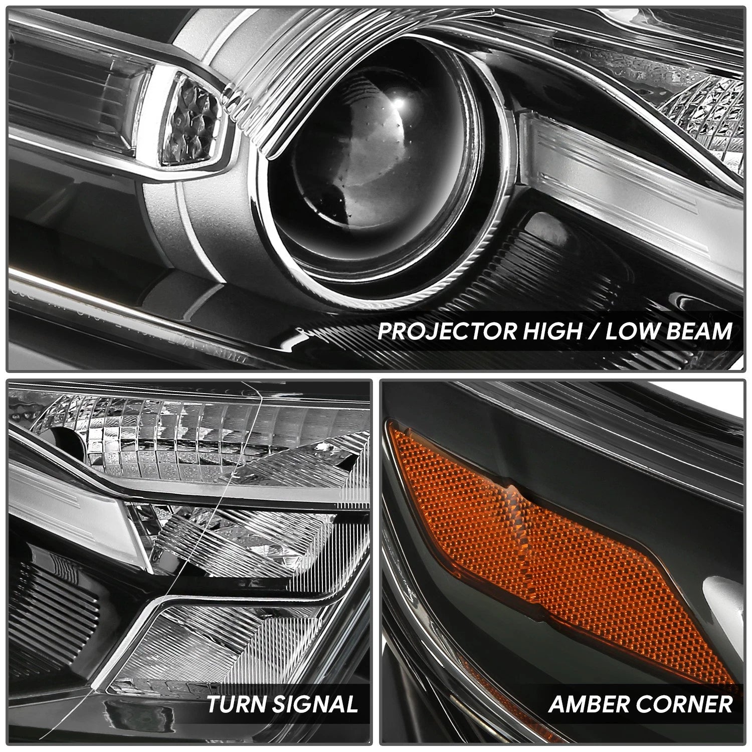 Passenger Side Headlight for Ford Taurus (2013–2019) OE Style Black Amber