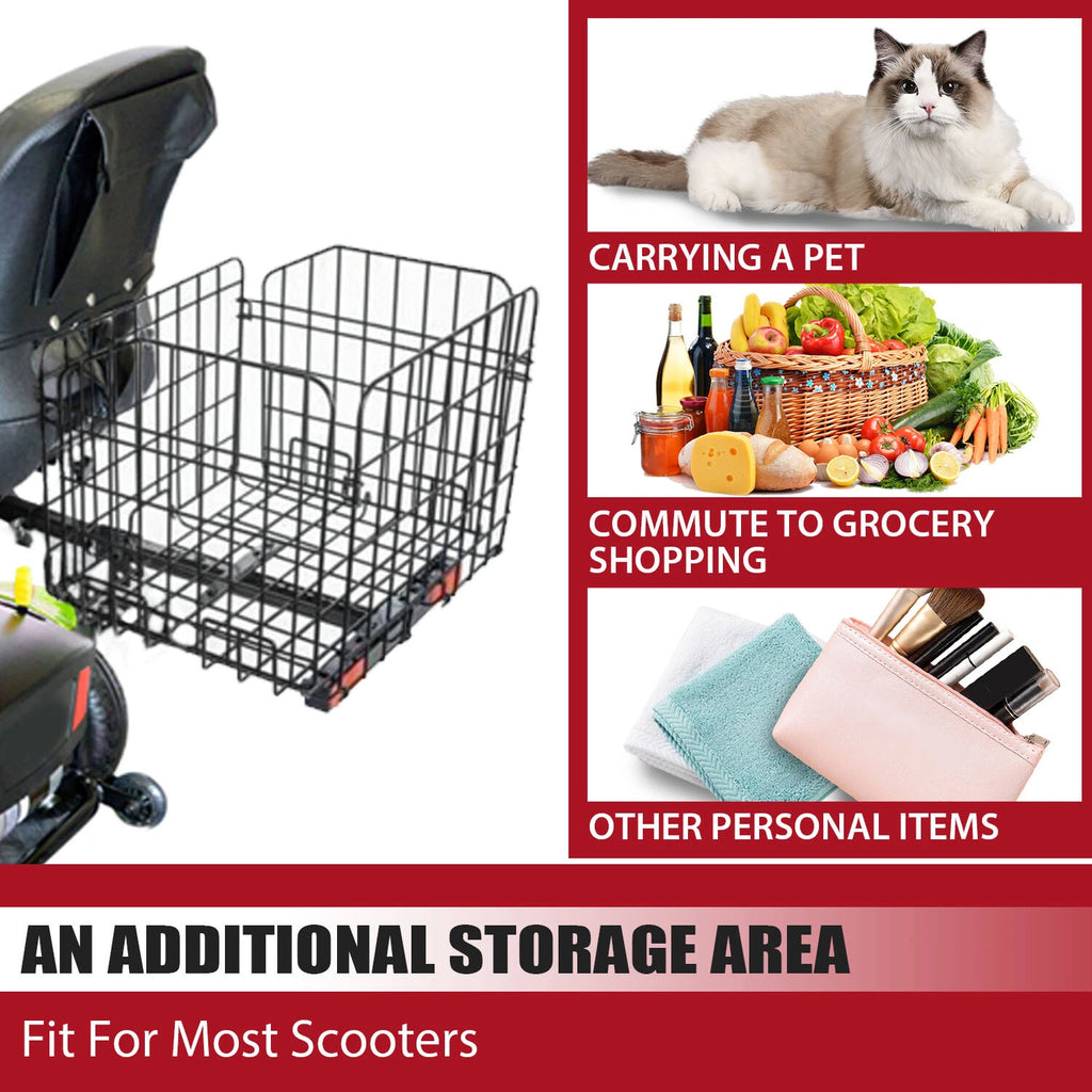 Folding Rear Basket for Mobility Scooters Power Chairs (1" Hitch Receiver)