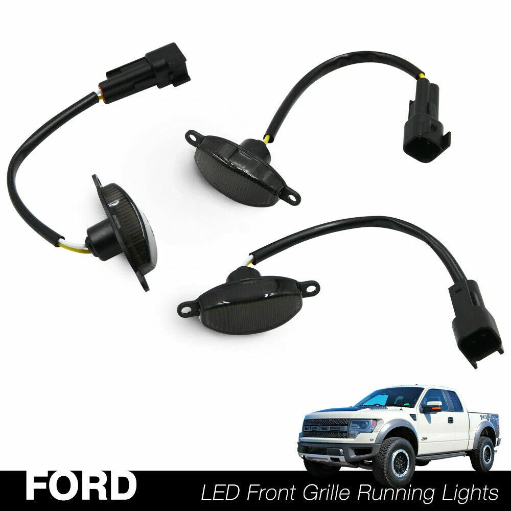 3Pcs Smoked 12-SMD Amber LED Front Grille Lights for Ford Raptor (2010–2014)