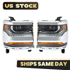 HID Headlight Set for Chevy Silverado 1500 (2016–2018) w/DRL Chrome Bezel