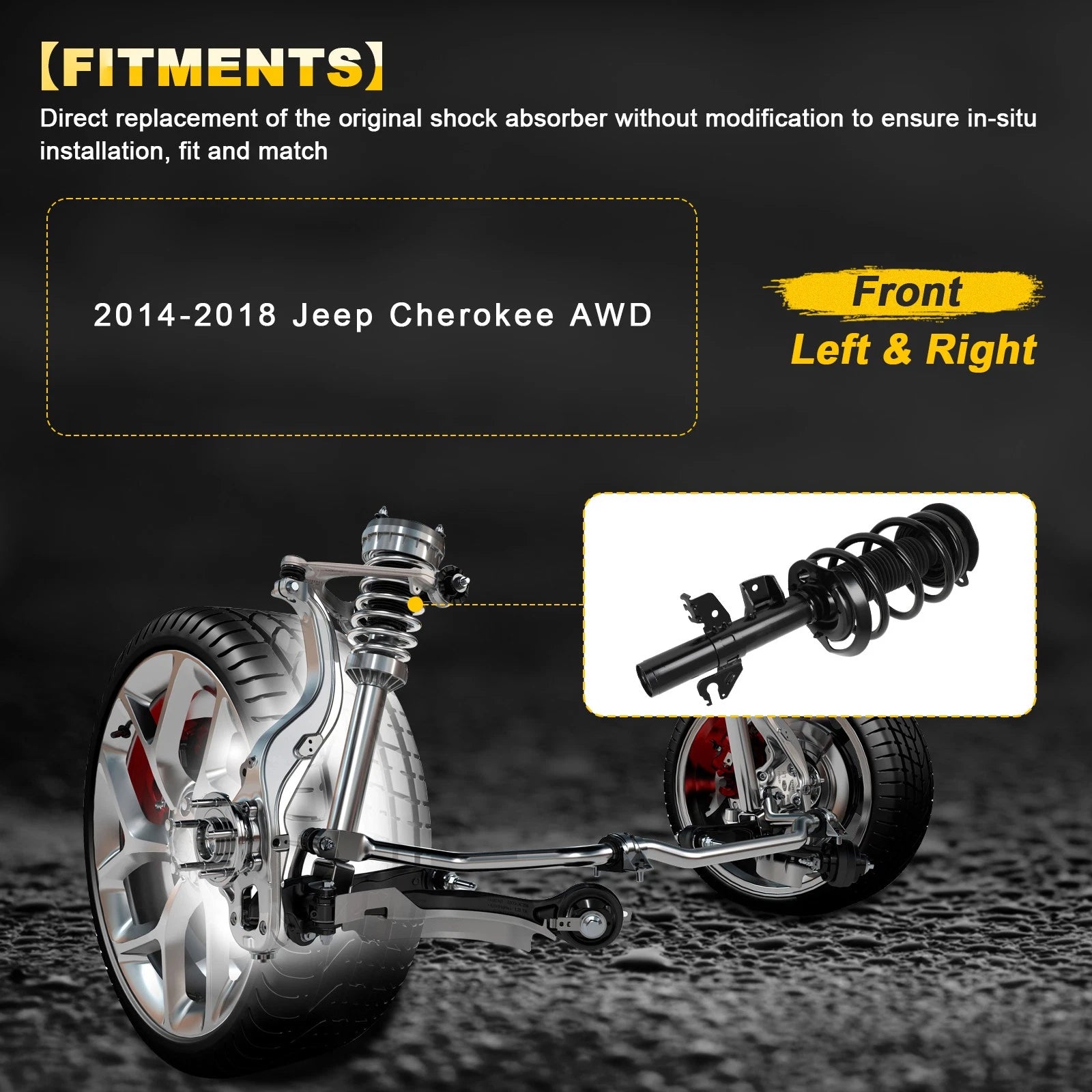 Set of 2 Front Complete Struts with Springs for Jeep Cherokee (2014–2018)