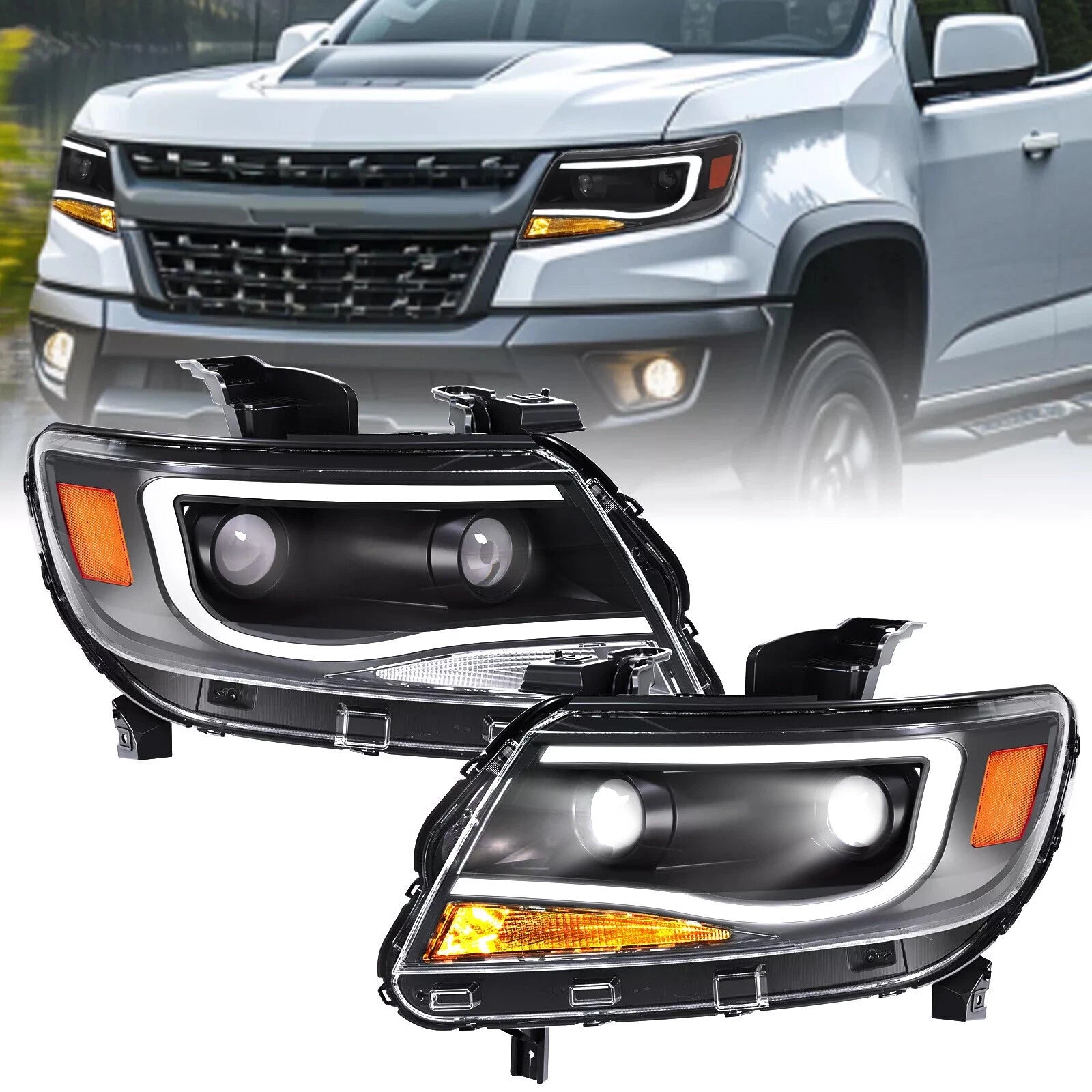 LED Tube DRL Dual Projector Headlights for Chevy Colorado (2015–2022)