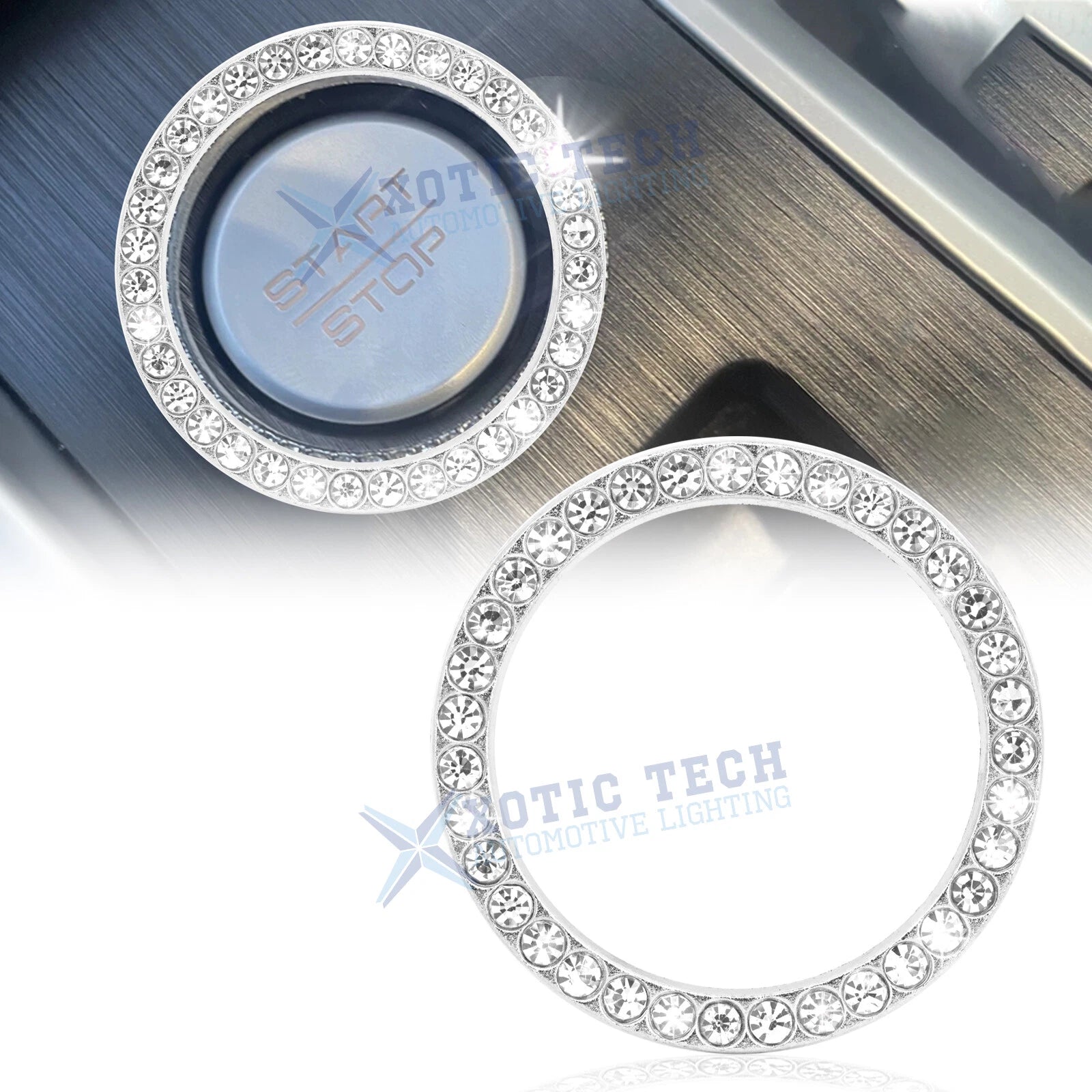 Crystal White Rhinestone Engine Start Stop Push Button Ring Cover for Car (—)