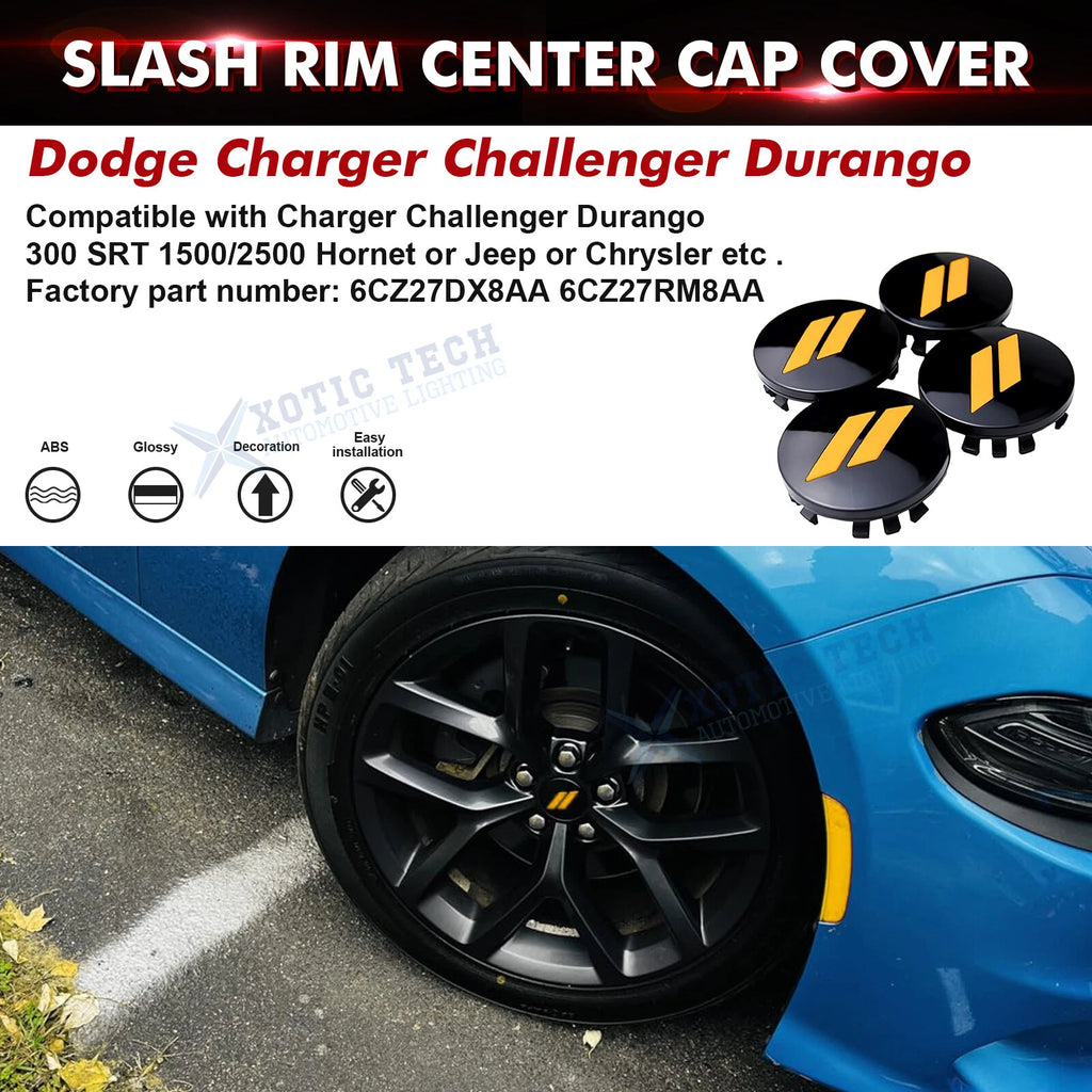 4 PCS 63mm 2.5" Yellow Wheel Center Cap Covers for Dodge (2010-2024)