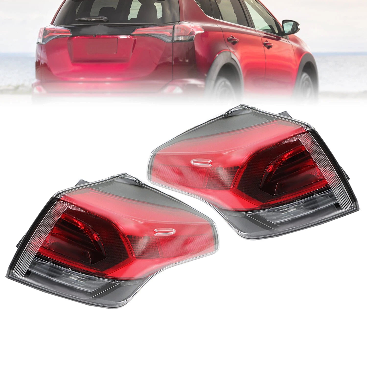 Pair of Tail Lights for Toyota RAV4 (2016–2018) Outer Rear Lamp Halogen