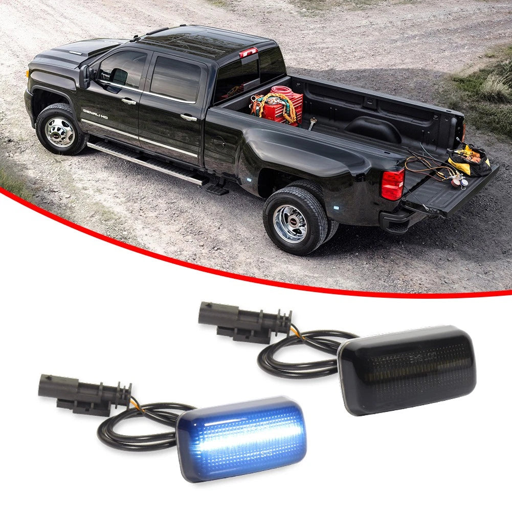 2X Smoked Ice Blue LED Rear Fender Marker Lights for Chevy GMC 2500/3500HD (2015–2023)