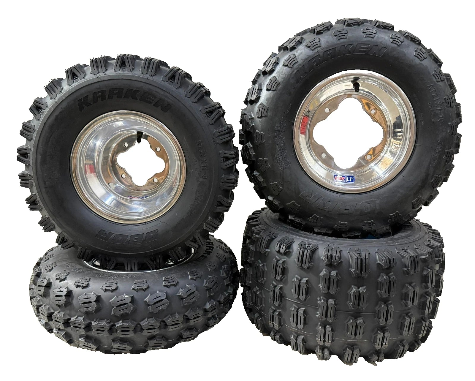 DWT A5 Polished Rims & Obor Kraken Tires for Yamaha YFZ450 R/X, Raptor 700, Banshee 350 (2004–2023)