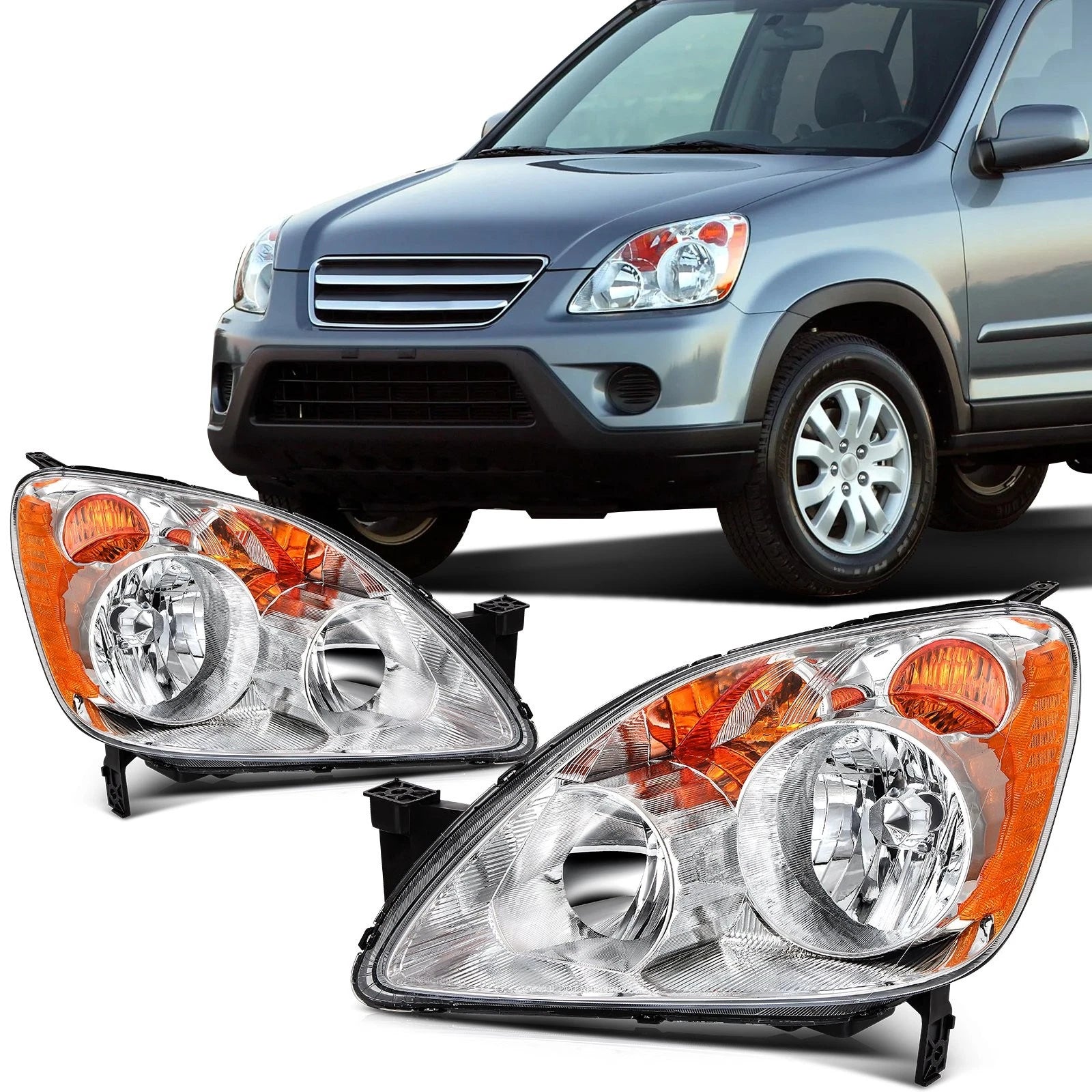 2X Headlight Assembly for Honda CR-V (2005–2006) - Chrome Amber