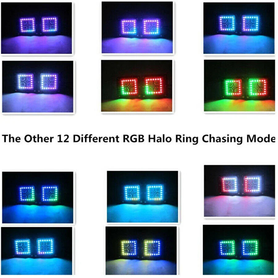 3" Spot Cube Pods LED Work Lights w/Chasing RGB Angel Eyes for Car