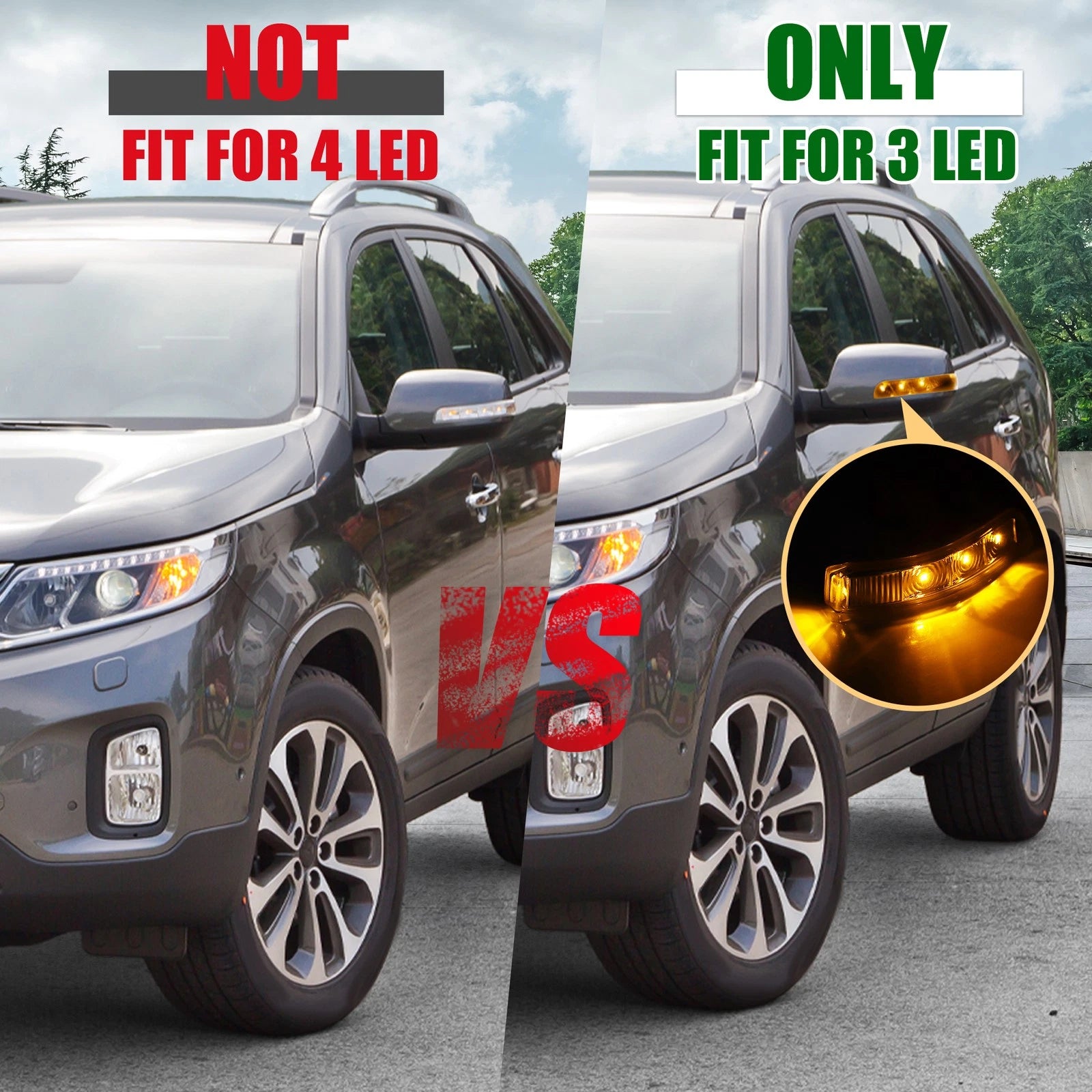3 LED Front Right Mirror Turn Signal Light No. 87623-2P000 for Kia Sorento (2011–2016)