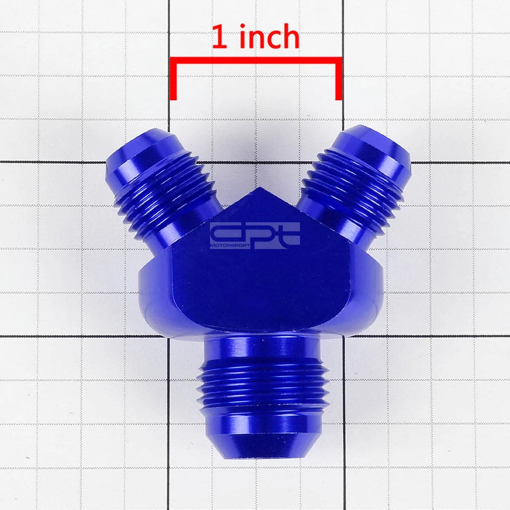 2X 8-AN Male Flare Y-Block Splitter Adapter, 6-AN Blue Anodize Reducer Fitting