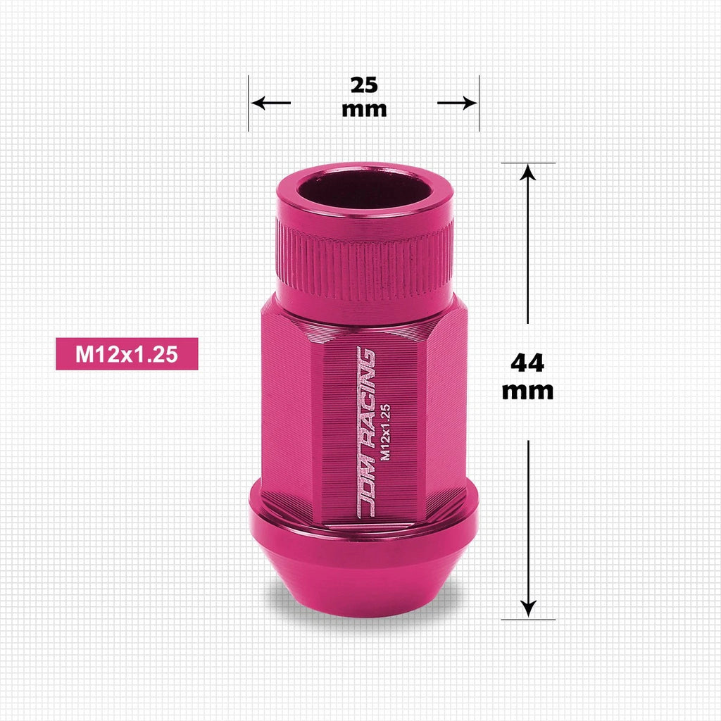 Set of 20 M12X1.25 Pink JDM Open End Bulge Hex Wheel Lug Nuts + Extension 25mmx44mm