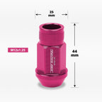 Set of 20 M12X1.25 Pink JDM Open End Bulge Hex Wheel Lug Nuts + Extension 25mmx44mm