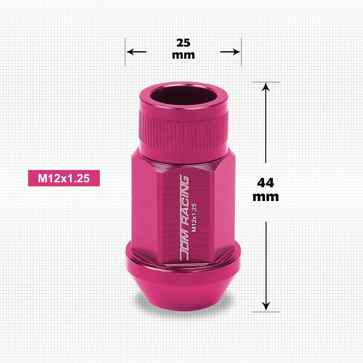 Set of 20 M12X1.25 Pink JDM Open End Bulge Hex Wheel Lug Nuts + Extension 25mmx44mm