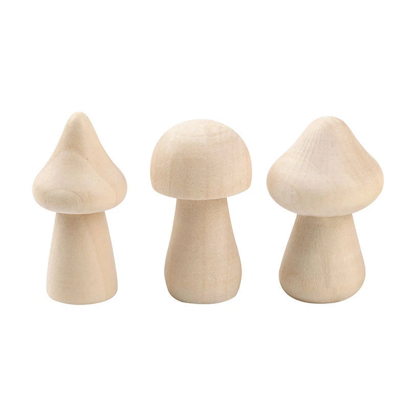 Set of 4 Unpainted Mushroom Peg Dolls for Kids DIY Craft