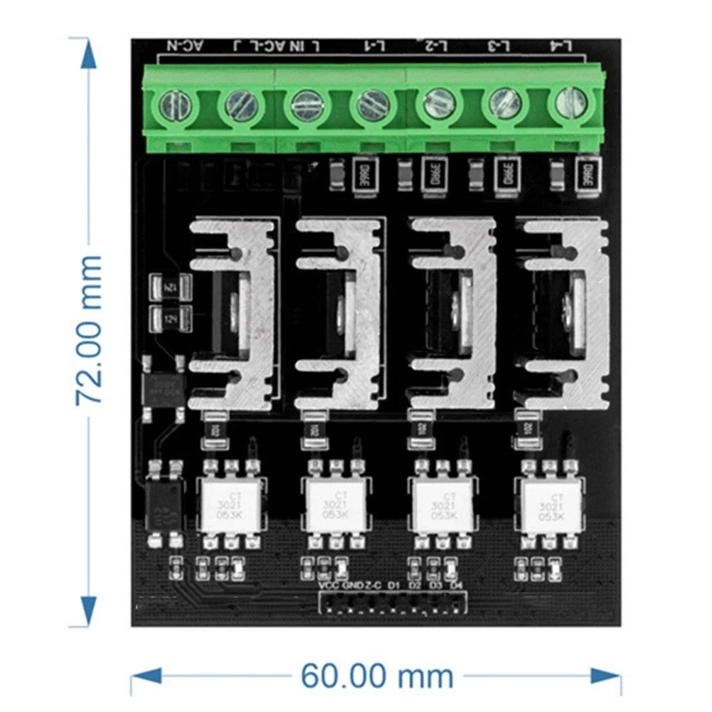 4-Channel AC Dimmer Board for Heaters Motors Pumps (3.3V 5V Logic Level)