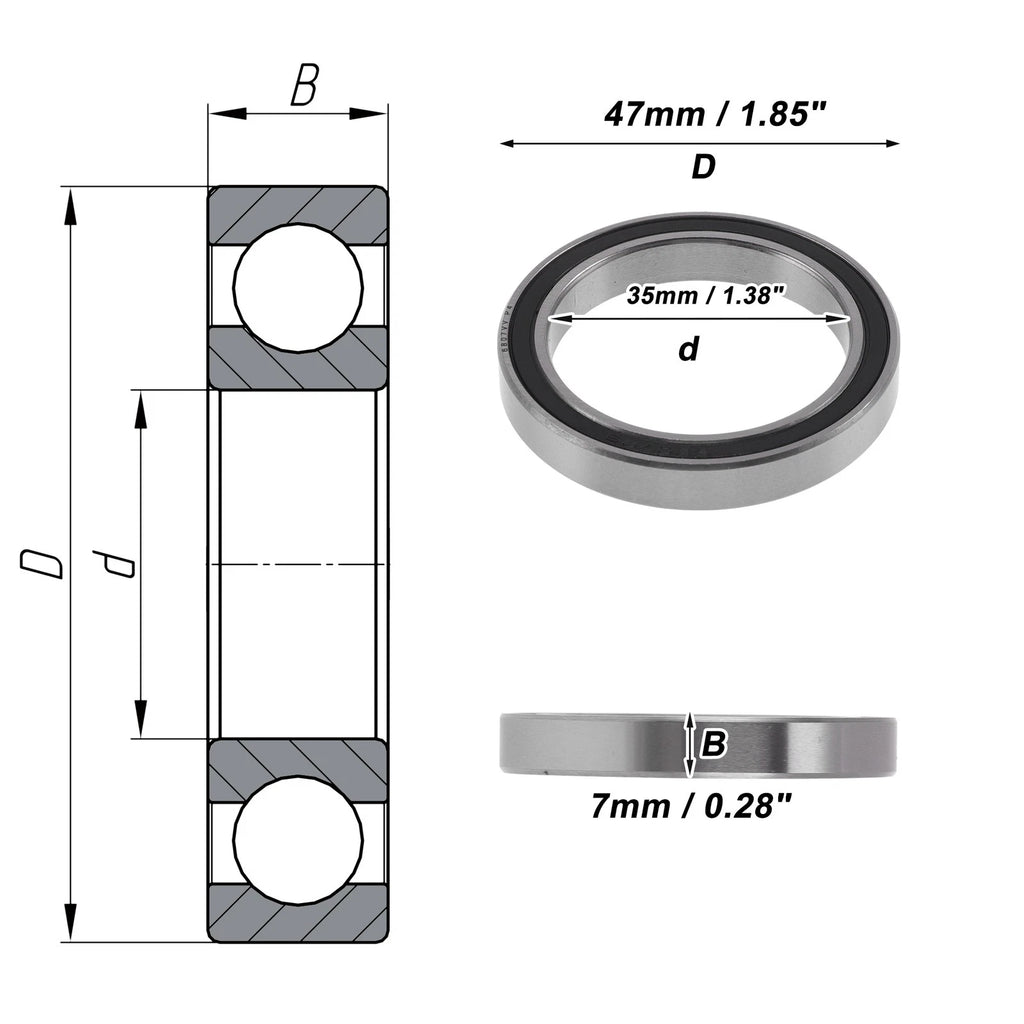 Deep Groove Ball Bearings 6807VV for Various Models (35x47x7mm)