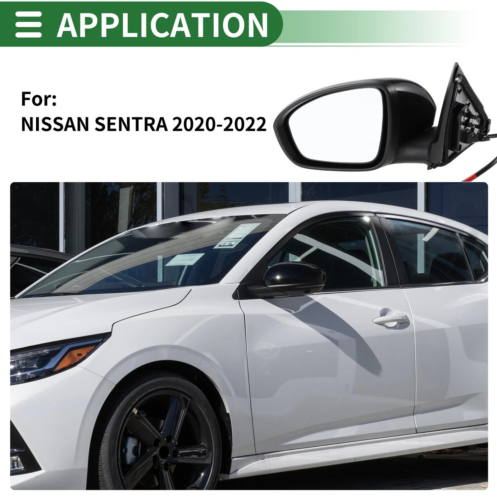 Left Side Door Mirror for Nissan Sentra (2020–2022) Manual Folding Black