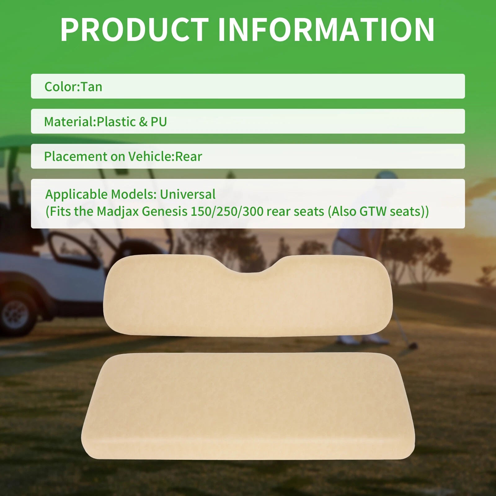 Rear Tan Golf Cart Seat & Back Cushion for Ezgo TXT, RXV, ST, ST Sport, Valor