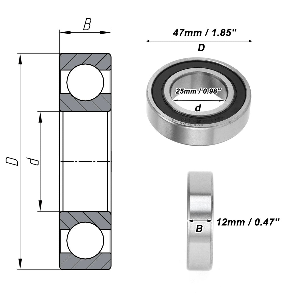 Deep Groove Ball Bearing 6005DDU for Scooter Skateboard (25x47x12mm)