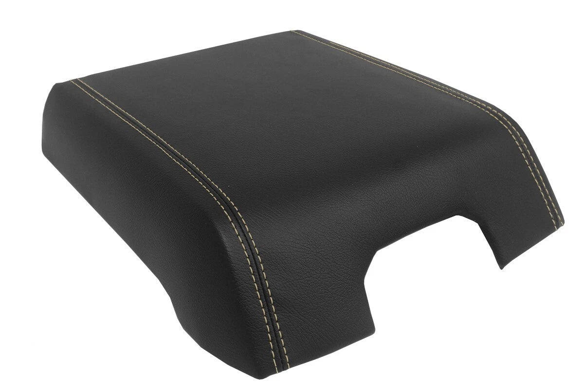 Leather Console Lid Armrest Cover for Ford F150 Raptor (2015–2020) Beige Stitch