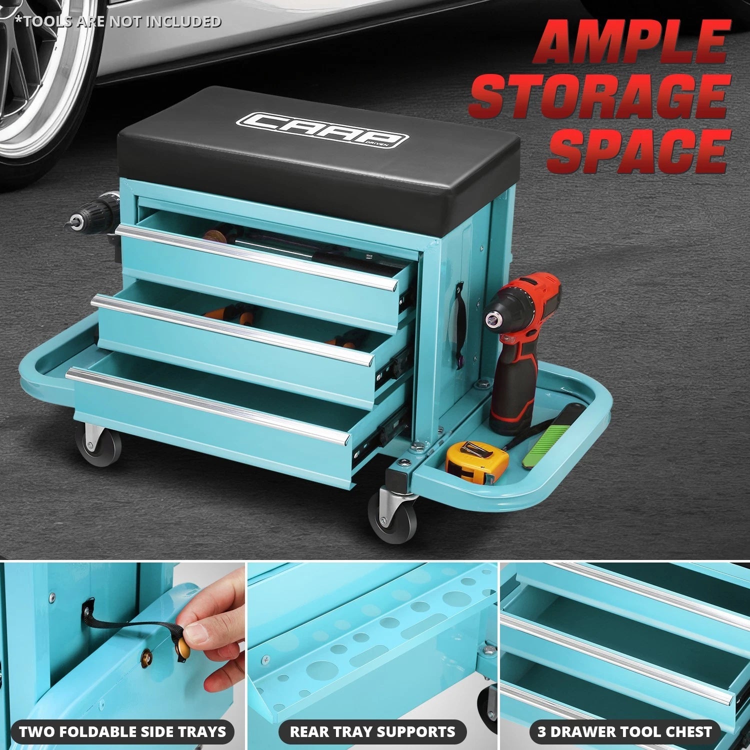 Adjustable 2-in-1 Rolling Mechanics Tool Seat for Universal Use (350lbs Capacity)