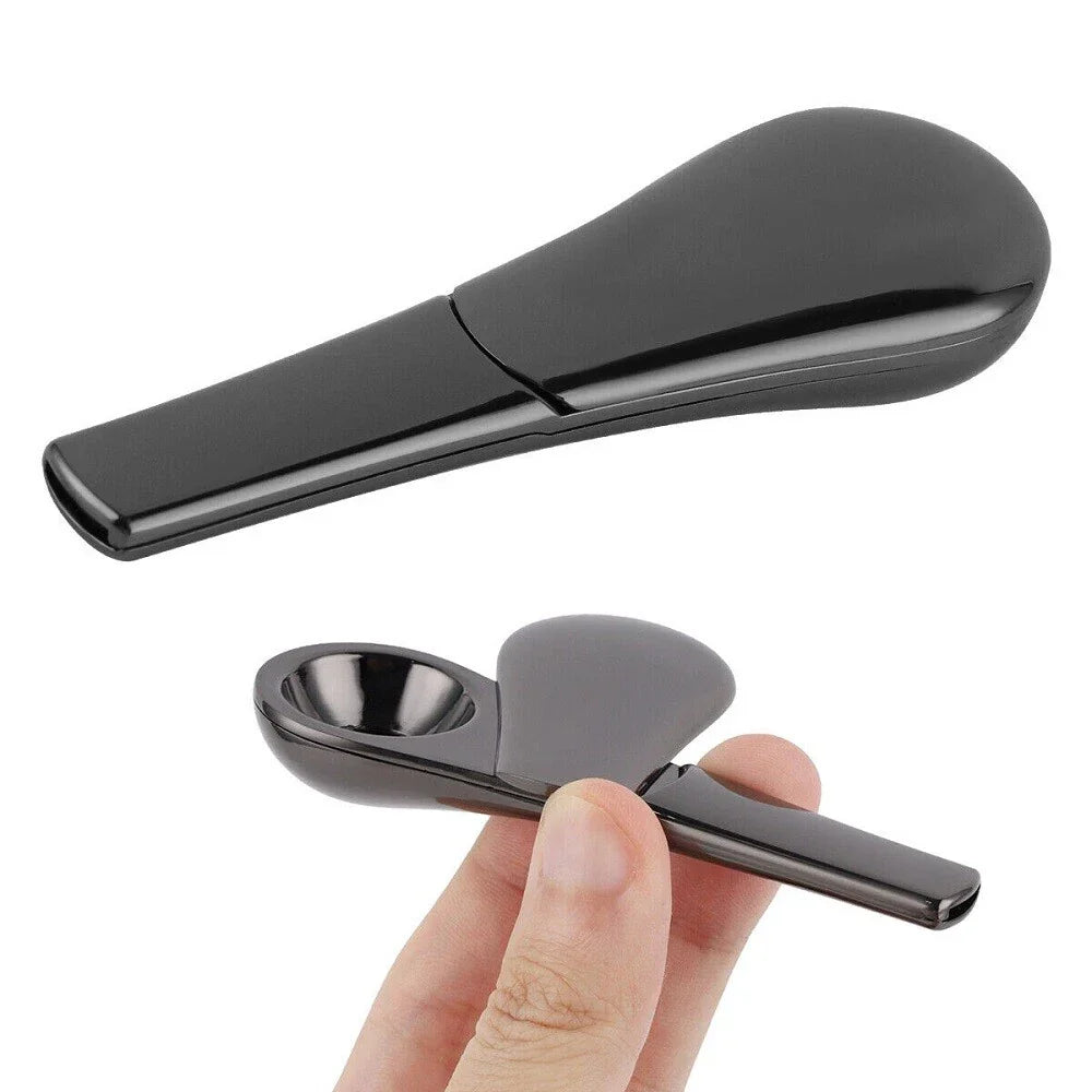 Portable Smoking Pipe Black Metal Spoon Shape Rotatable Lid 3.9 Inch